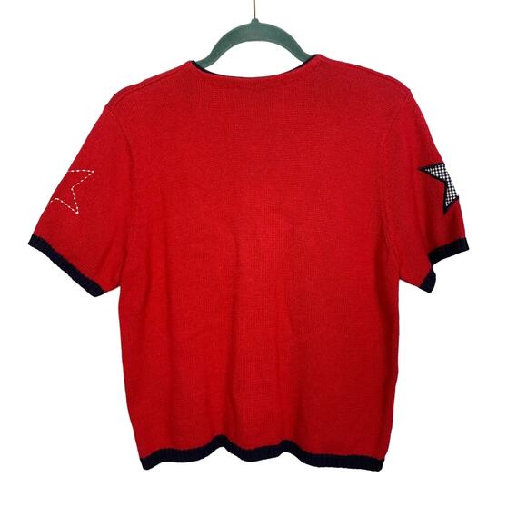 Vintage Short Sleeve Red Cardigan with Star Embellishments, Size PL - Picture 2 of 5